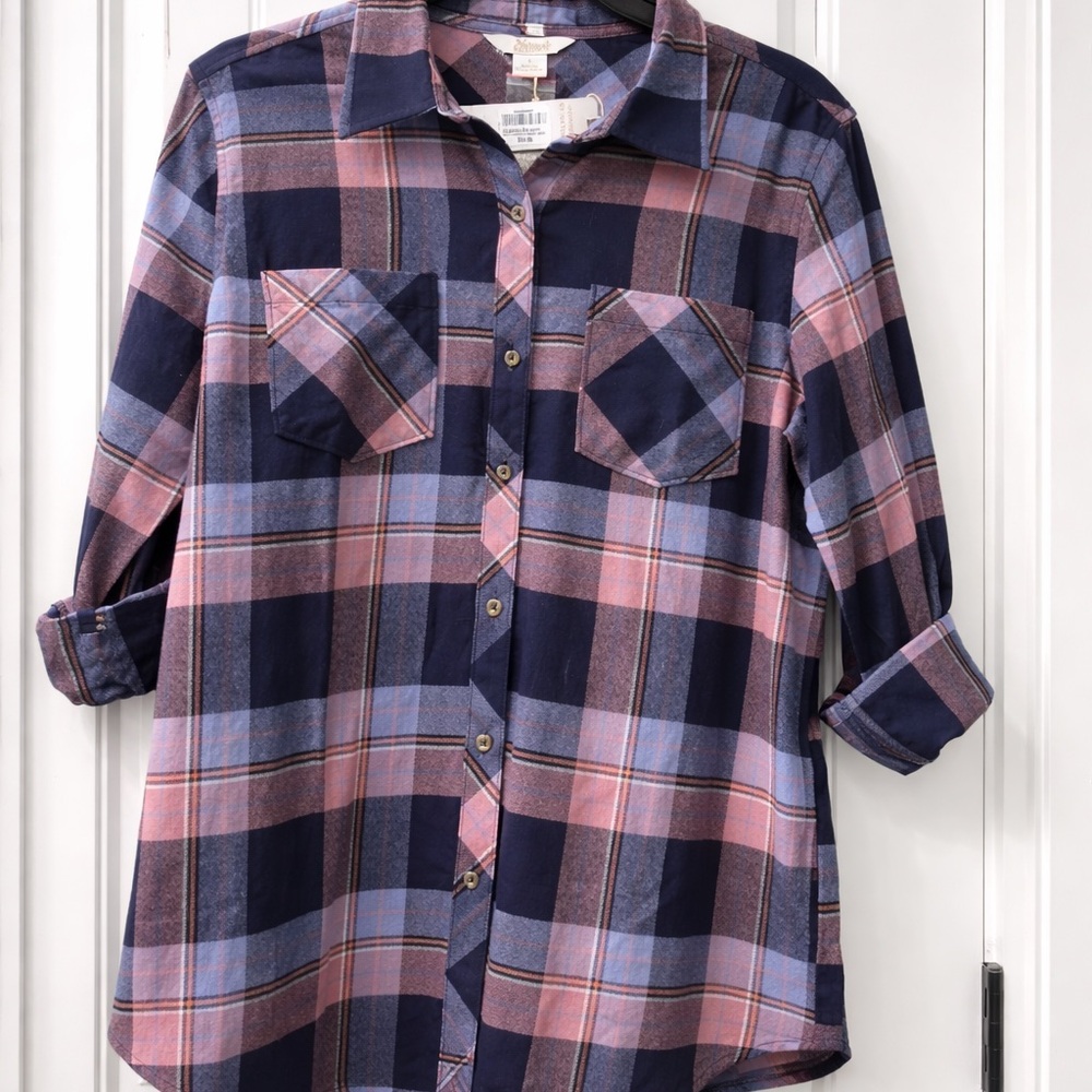 Natural Reflections Plaid Flannel Shirt - Mauve & Navy